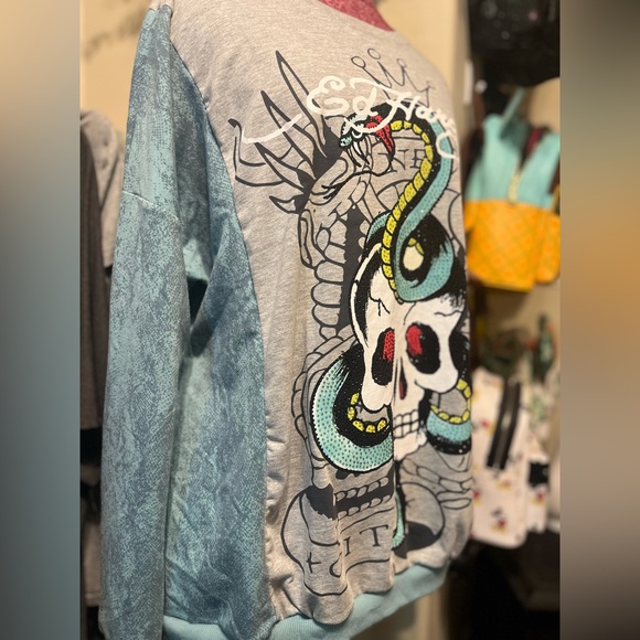 Upcycled Ed Hardy Graphic Long Sleeve Tee with Skull and Snake Design - Picture 2 of 5